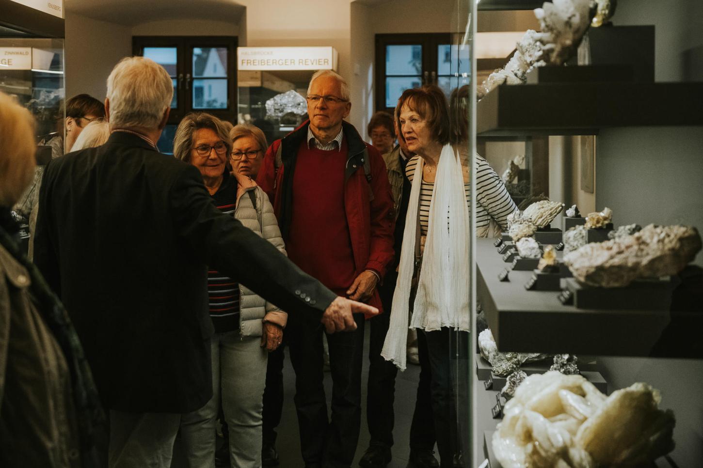 Führung einer Besuchergruppe in der Mineralogischen Sammlung Deutschland im Krügerhaus