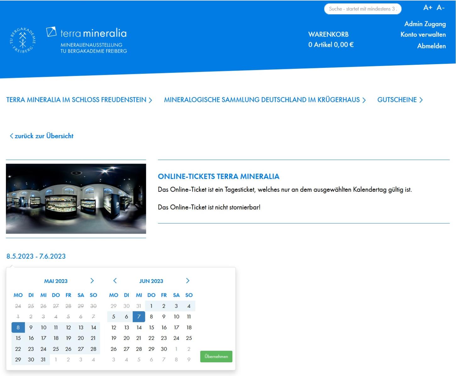 Blick in den Online-Ticket-Shop